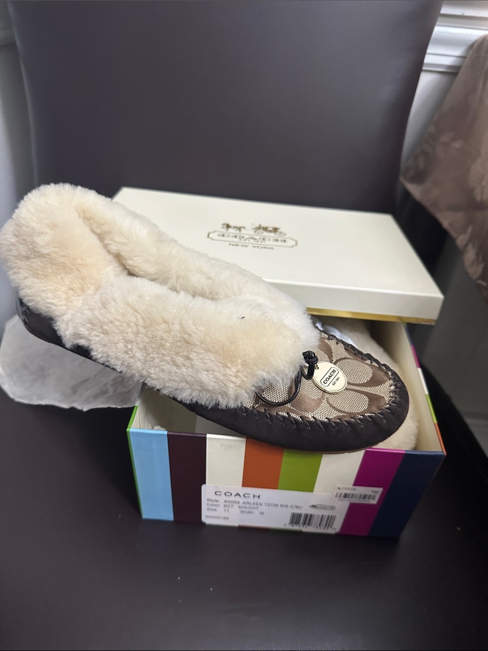 Coach Women's Beige Shearling-Lined Moccasin Slipper - Picture 5 of 5